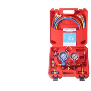 Automotive & Home AC Manifold Gauge Set (-1~35bar, -1~55bar) for R22, 134a, R404a, R407C Refrigerants, Dual Anti-Jump Movement, Precision Measurement with Metal Knobs