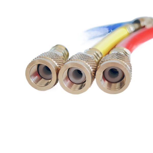 Refrigerant Charging Hoses Kit (Brass Connectors, Anti-Explosion, Pressure Resistant) for R22/R134a HVAC Systems, 15cm-50cm Length Options - Imej 3
