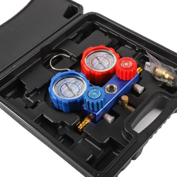 HVAC Manifold Gauge Set with Sight Glass & Hook, High/Low Pressure Gauge (R22/R410/R134a), 1/4" SAE Thread, Copper-Aluminum Body for AC Refrigerant Charging & Testing - Изображение 2