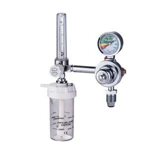 Oxygen Flow Meter with Humidifier Bottle and Pressure Gauge, 0-15 L/min Flow up to 0.25 MPa Outlet Pressure