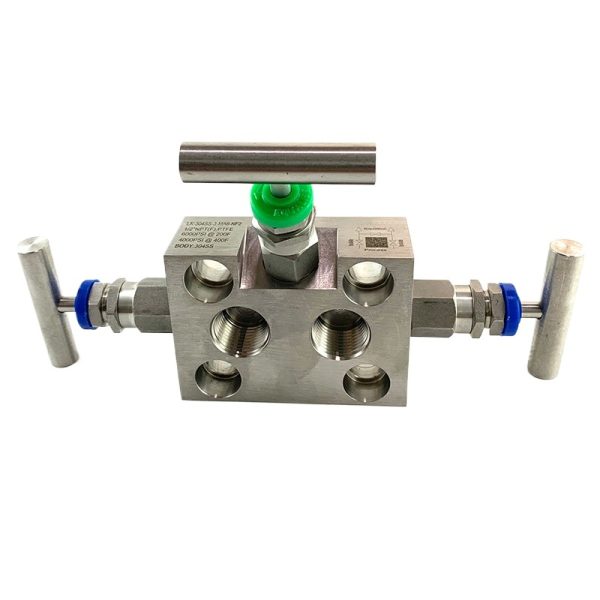 Shangyi Instrument LK-304SS-3-MA6-NF2 3-Valve Manifold (1/2" NPT(F) PTFE, 6000PSI @ 200F) in 304SS for Differential Pressure Transmitters - Imagem 3