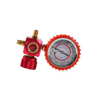 Refrigerant Charging Gauge with Sight Glass (R22/R410A/R134a) High Pressure Anti-Vibration Metal Handle Aluminum Valve for HVAC System