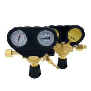 Italian Style CO2 Argon Gas Pressure Reducer Regulator with Protective Rubber Cover - Full Copper Shockproof Dual Gauge - Export Quality For Welding