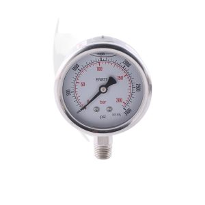 All Stainless Steel Pressure Gauge 63mm Radial, EN837, 0-200bar/psi, 1.6% Accuracy for HVAC Systems