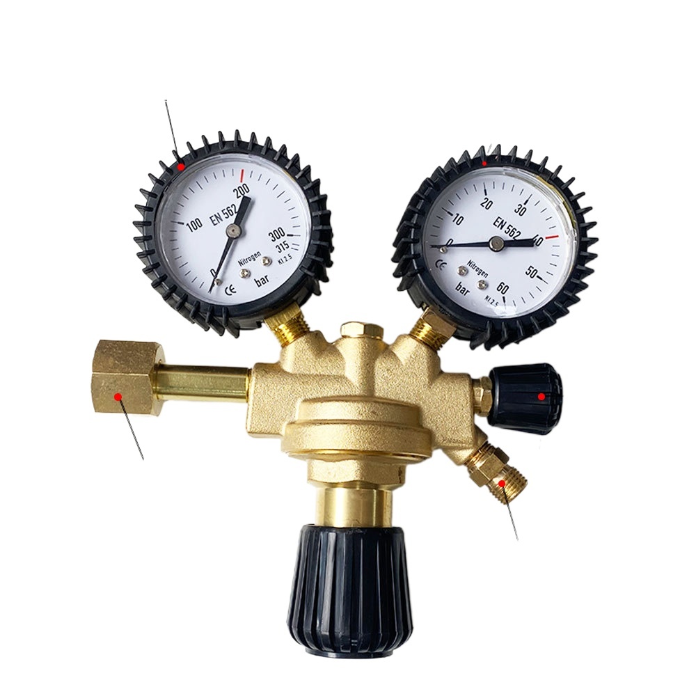 Full Brass Italian Style Nitrogen Pressure Regulator Shockproof Gauge for Nitrogen & CO2 Gas Cylinders - Image 2