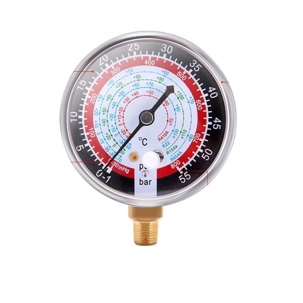 Refrigerant Pressure Gauge Manifold High Pressure Meter (0.1-55Kg/0-800PSI) with R22 R134a R404A R410A Scales for HVAC AC Refrigeration Systems - Gambar 2