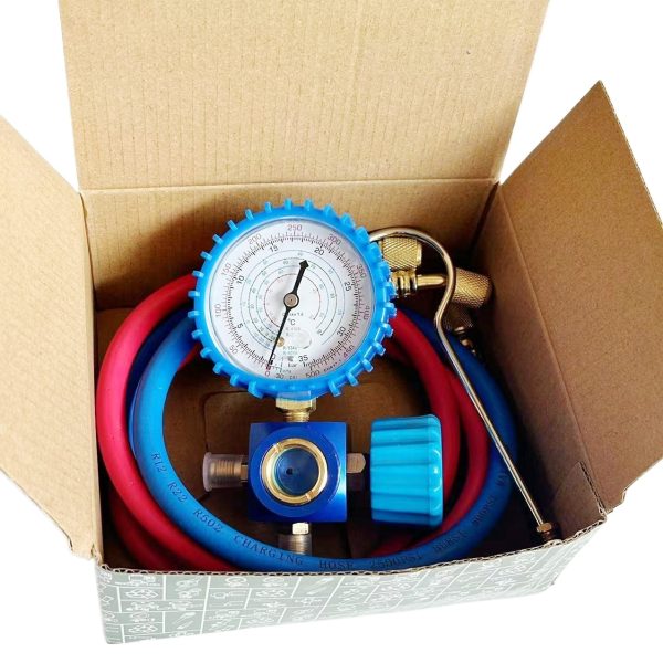 Refrigerant Manifold Gauge Set 466 High Low Pressure Single Gauge + 2 Hoses for R22 R410a R134a R404a - Imej 2