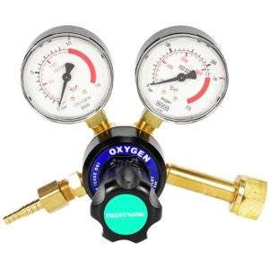 MIGATRONIC Oxygen Pressure Regulator with Dual Gauges (0-16 bar / 0-315 bar) for Welding & Cutting Systems, Replaces WQ-001 type regulators