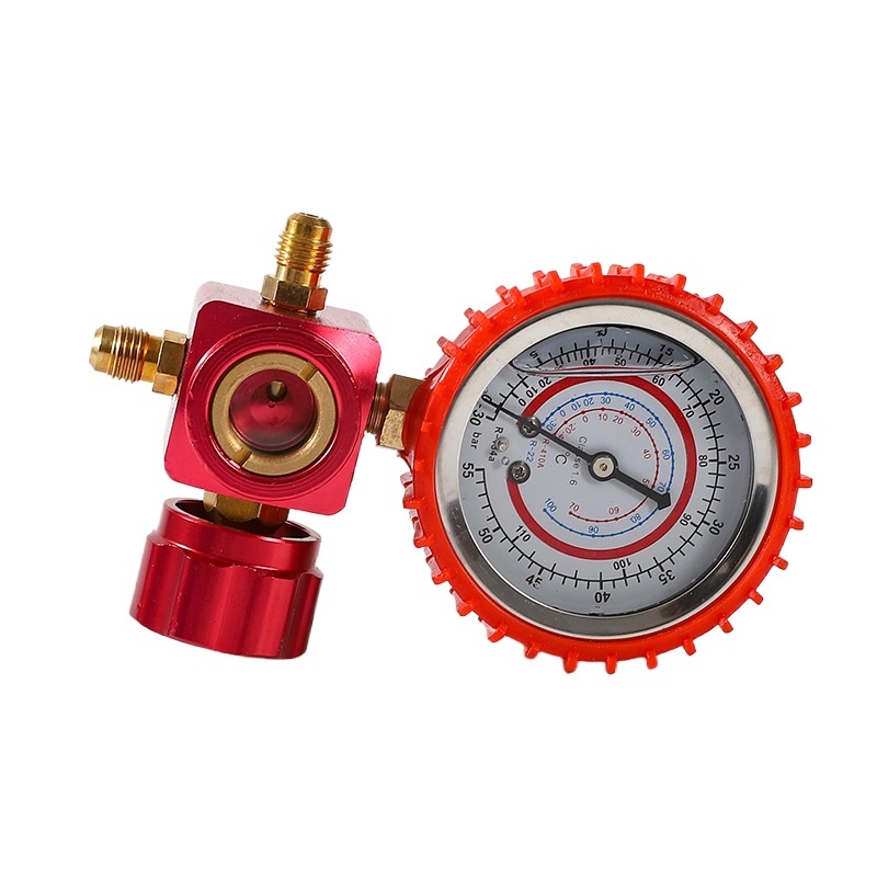 Refrigerant Charging Gauge with Sight Glass (R22/R410A/R134a) High Pressure Anti-Vibration Metal Handle Aluminum Valve for HVAC System - Image 3