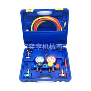 4-Way Refrigerant Manifold Gauge Set with Hoses for HVAC/AC Systems