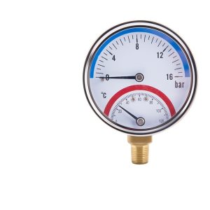 Axial Dial Thermometer Pressure Gauge (0-16 bar, 0-120°C) for Heating Pipe Underfloor Heating Manifold Testing