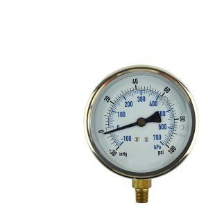 Analog Pressure Gauge Y100 Stainless Steel Shockproof Oil Hydraulic Air Vacuum Pressure Meter -0.1-60kPa/psi/inHg with Brass Connection