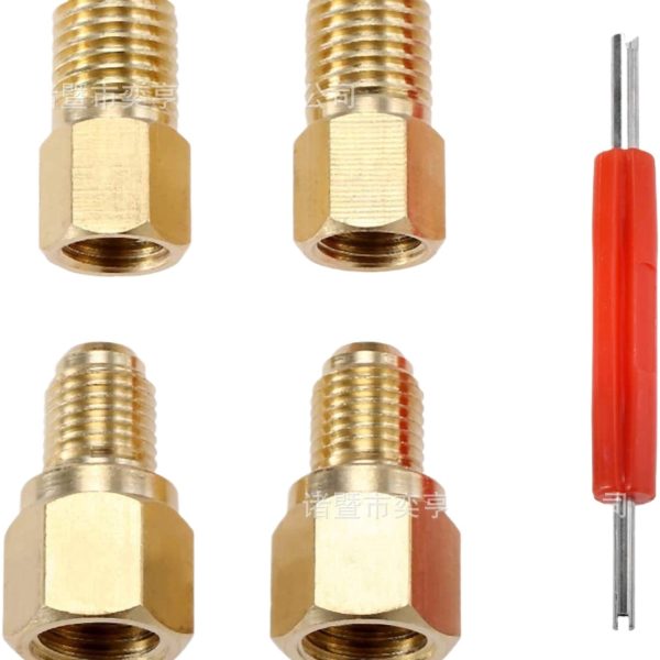 R134a HVAC Manifold Gauge Set Hose Adapters 1/2-inch to 1/4-inch and 1/4-inch to 1/2-inch with Valve Core Remover