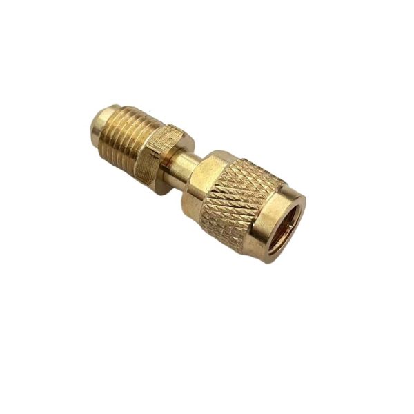 HVAC Refrigerant Adapter R22 to R410A (5/16" to 1/4") and R410A to R22 (1/4" to 5/16") Brass Core Converter for AC Charging - Imej 2