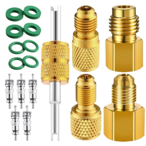 HVAC R410 to R22 Refrigerant Adapter Conversion Kit (Brass Connector) for Air Conditioning Maintenance and Repair, compatible with R410a and R22 Systems