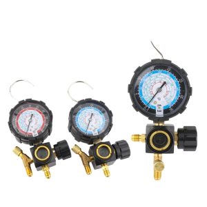 HVAC Refrigerant Charging Gauge with Exhaust Valve (0-35bar & 0-55bar, Brass Connection, Clear View Window) for R22, R134a, R404A Systems