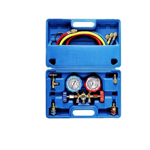 Automotive AC Refrigerant Manifold Gauge Set (R134A R12 R22 R502) with Hoses & Couplers for Car HVAC System