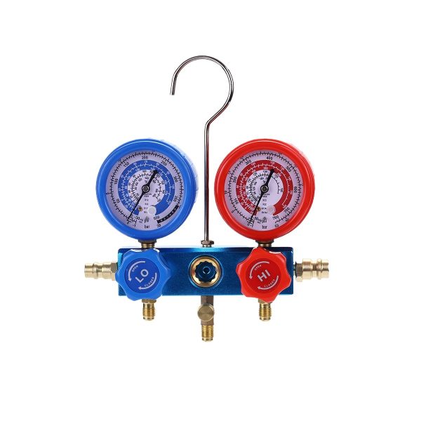 Automotive AC Manifold Gauge Set Charging Kit with Dual PSI Bar Gauges for R12 R22 R134A R404A Refrigerant for Car and Home HVAC Systems