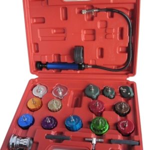 21-Piece Automotive Cooling System Pressure Tester Kit (Red Case, Aluminum/Copper Adapters) compatible with various vehicles
