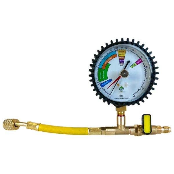 HVAC Nitrogen Pressure Test Manifold Gauge (0-60 bar / 0-14.5 psi) Compatible with R22 R32 R404A R407C R410A R422D R507 R134a HFO 1234yf Systems