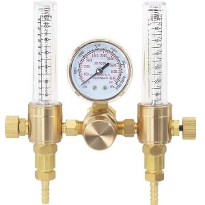 Full Brass Dual Flow Argon & CO2 Gas Regulator CGA580 for TIG Welder with Double Output Flowmeters