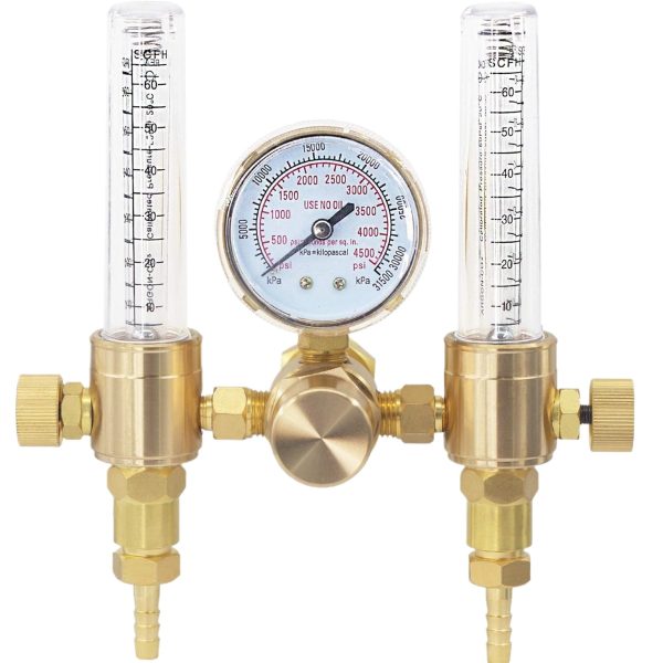 Full Brass Dual Flow Argon & CO2 Gas Regulator CGA580 for TIG Welder with Double Output Flowmeters