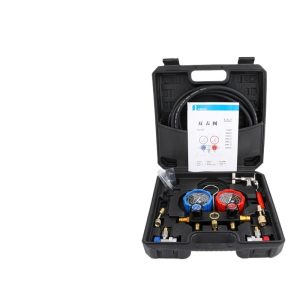 Automotive AC Manifold Gauge Set (0-35bar/500psi Low, 0-55bar/800psi High) with Discharge Valve Kit for R134a/R410a Systems