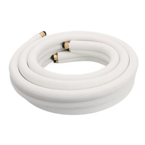 R410 Copper Tube Air Conditioner Refrigeration Pipe 6.35x0.6/12.7x0.6 White Embossed Insulation Pipe with Nuts for AC Units