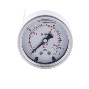 Axial All-Steel Welded Pressure Gauge 63mm (2.48in) Diameter with 316 SS Case, 0-1.6MPa (0-16bar) Range, EN 837-1 Compliant, KL.1.6 Accuracy for HVAC Systems