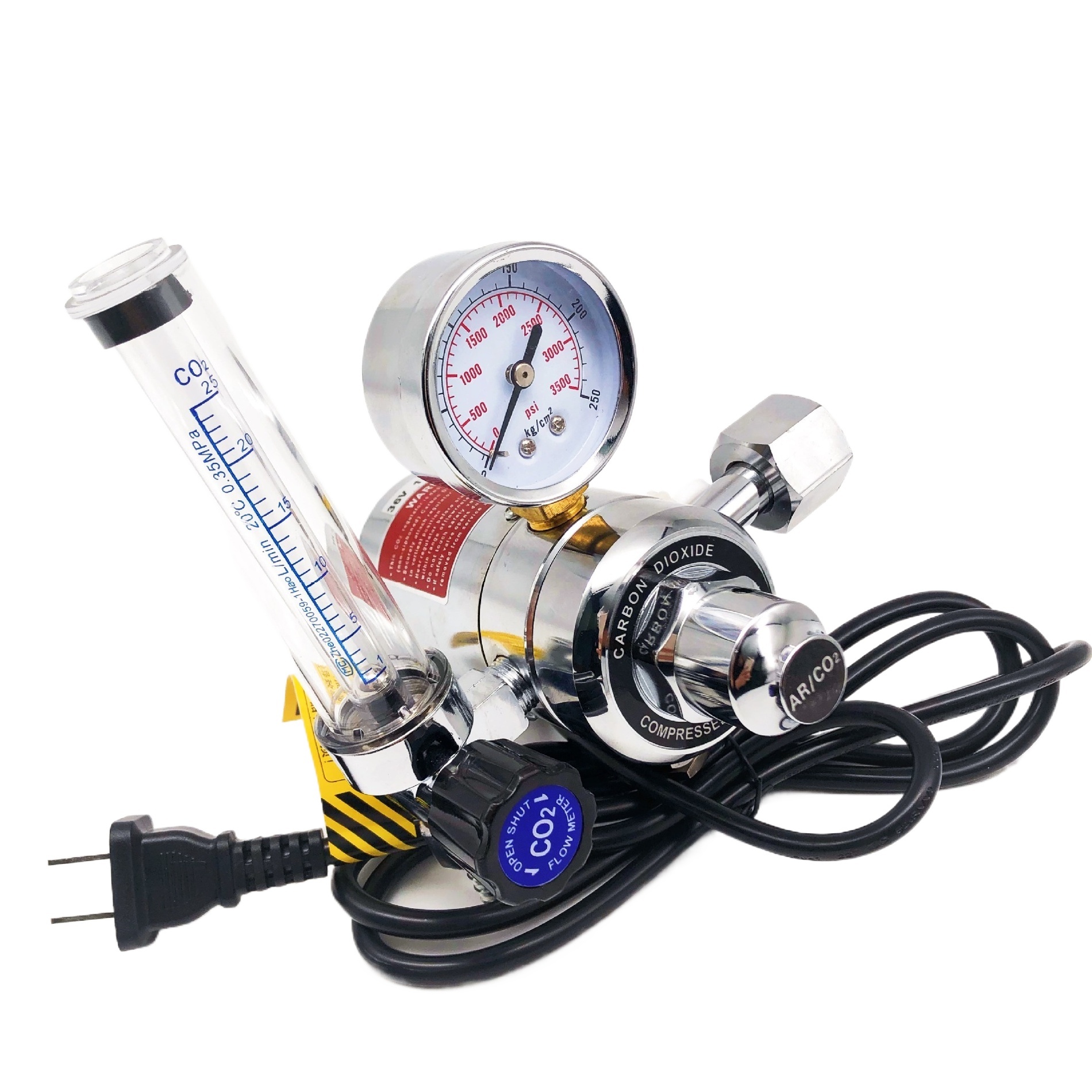 Heating CO2 Argon Regulator with Flow Meter (AC 36V) for MIG TIG Welder, 0-25 L/min with Pressure Gauge, All Copper - Image 2