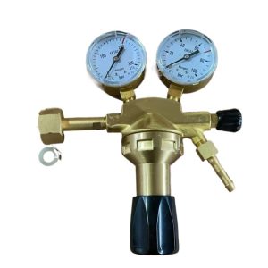 Full Brass Europe EN Nitrogen Gas Pressure Regulator W24.32 with Dual Gauges for Nitrogen, CO2, Acetylene, Oxygen, Propane