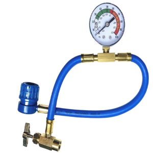 R-134a AC Refrigerant Charging Hose with Gauge (0-100 PSI) and Tap Valve for Automotive AC Systems