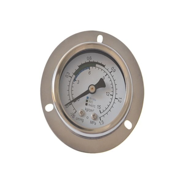Refrigerant Pressure Gauge Y50ZT (0-1.5 MPa / -76 cmHg) with R134a, R22, R407C Scales, 50mm Dial, Axial Thread Connection for Chiller Dryer HVAC Systems