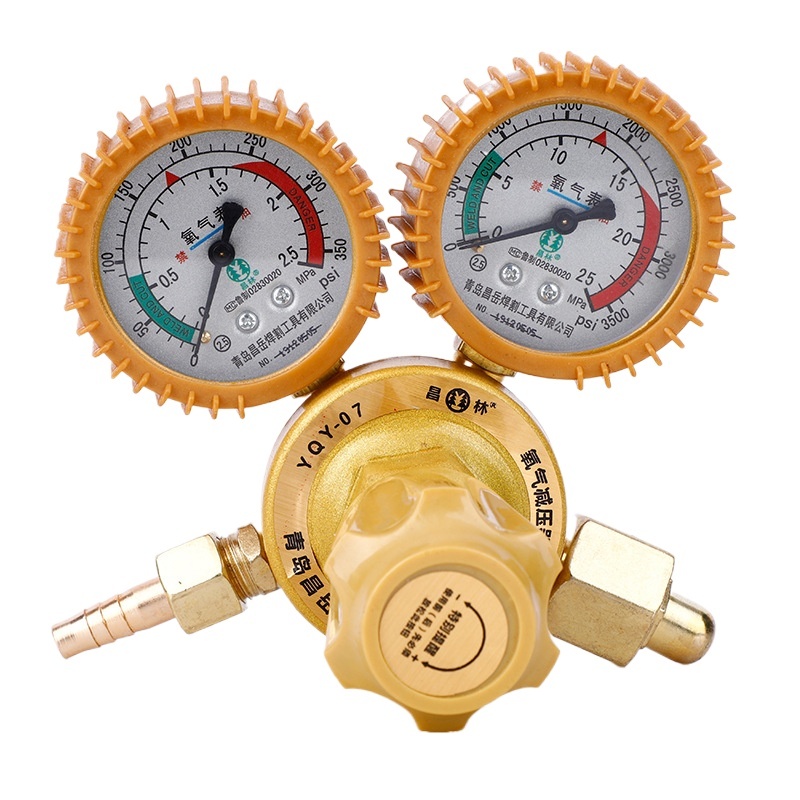 Golden Shock-proof Oxygen Pressure Reducer (0-2.5 MPa, 0-25 MPa) for Oxygen Cylinders, Model YQY-07 - Image 2