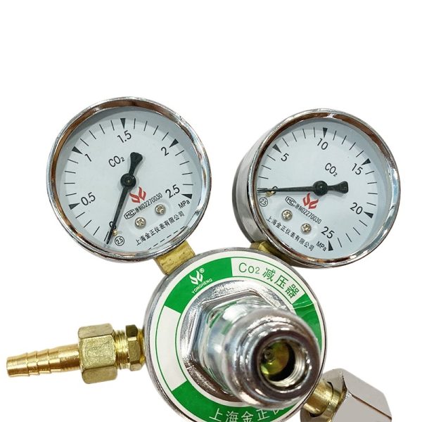 CO2 Gas Pressure Regulator Reducer for Cylinder Tank - Dual Gauge Meter for MIG/TIG Welding - Imej 3