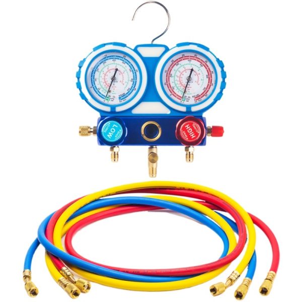 HVAC AC Refrigerant Manifold Gauge Set (R22 R32 R410 R134) with Dual Gauges and Hoses - Изображение 3