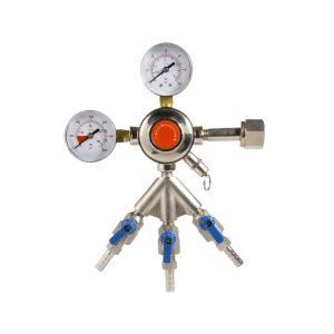 Copper CO2 Pressure Reducer Regulator (0-15 bar) with Three Outlets for Beer and Beverage Machines, Replaces CO2-13J04