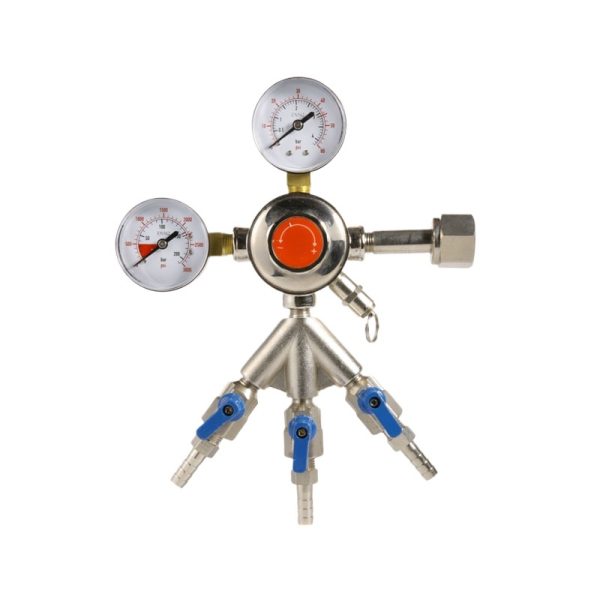 Copper CO2 Pressure Reducer Regulator (0-15 bar) with Three Outlets for Beer and Beverage Machines, Replaces CO2-13J04