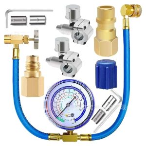 R134a HVAC Manifold Gauge Set with Charging Hose and Quick Couplers for Automotive and Home AC Refrigerant