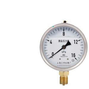 Jiangyue YNE100 Diaphragm Capsule Pressure Gauge (0-16 kPa, Axial Type) with Stainless Steel Housing for Gas Micro-Pressure Systems