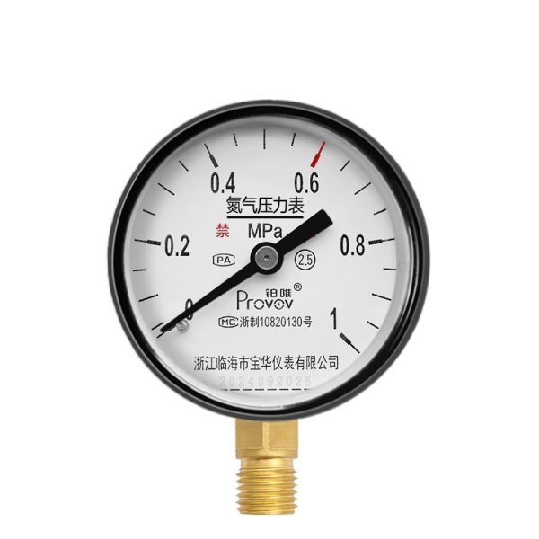Provov Y-60 High Precision Nitrogen Pressure Gauge 60mm Diameter with Brass Connection and 0-1.6 MPa Range for HVAC Systems - Imej 3