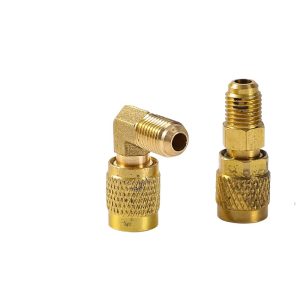 HVAC Refrigerant Charging Converter Adapter (R22 to R410A) 1/4" Male to 5/16" Female 90-Degree Elbow Anti-Leak Brass with Thicker Fitting for Air Conditioner Split Systems
