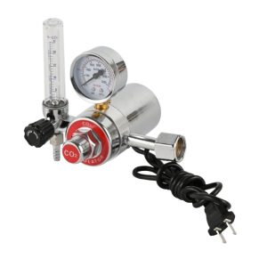 Heated CO2/Argon Regulator Pressure Reducer with Flowmeter (36V 110V 220V) for MIG/TIG Welding, W21.8-14 Inlet