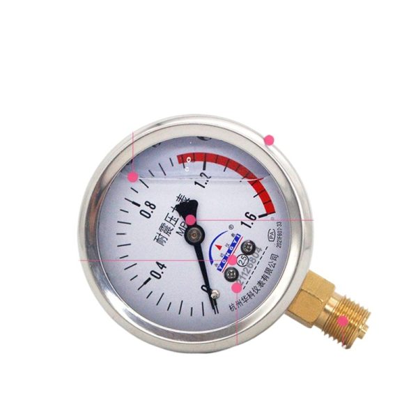 YK Series Radial Stainless Steel Shake-Proof Pressure Gauge YN60 (0-1.6MPa) for Water, Liquid, Oil, Gas Pressure Systems - Imagem 2