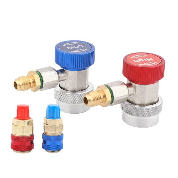 Adjustable R134a/R1234yf High/Low Pressure Quick Coupler HVAC Fluorine Charging Adapter with Brass Fitting for Automotive AC Refrigeration
