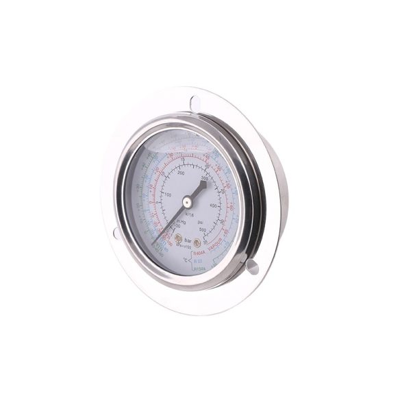 FQN630 63mm Axial Oil-Filled Refrigerant Pressure Gauge with Flange for R22, R404A, R134a Systems - Anti-Vibration HVAC Gauge - 이미지 3