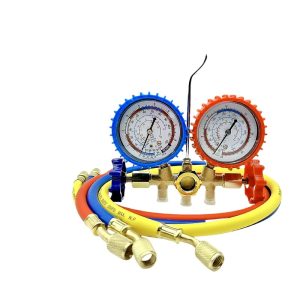 Refrigerant Manifold Gauge Set (R22/R134a/R12/R404a) with Brass Valve Body and Hoses for AC/Automotive Maintenance