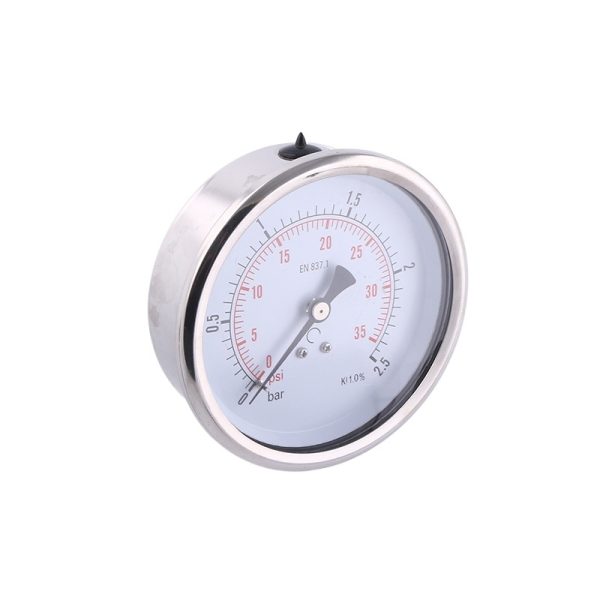 100mm Axial Eccentric Oil-Filled Pressure Gauge with Stainless Steel Case and Copper Connection for HVAC Systems, 4-inch Dial, YN100ZC - 이미지 2