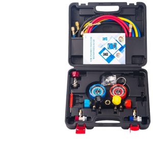 4-Way R134a AC Manifold Gauge Set with Hoses for Automotive HVAC System