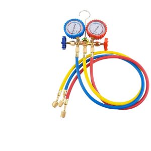 Automotive & Home AC Manifold Gauge Set with Charging Hoses, Dual Pressure Gauges, for R134a R22 R600 Refrigerant Systems